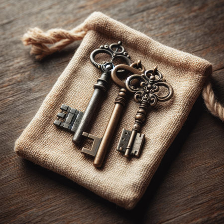 Vintage Keys on Textured Clothの素材