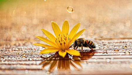 Bee and Water Lily Reflectionの素材