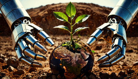 Robotic Hands Planting Earth in Spaceの素材