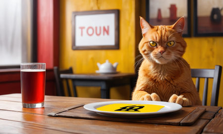 Ginger Cat Contemplating at Dining Tableの素材