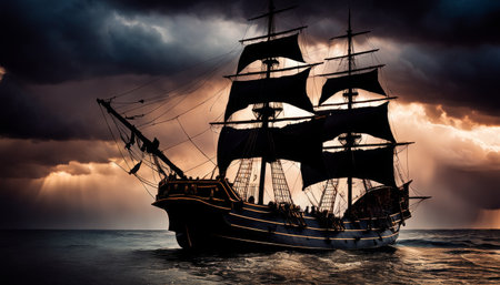 Galleon Sailing in Stormy Seasの素材