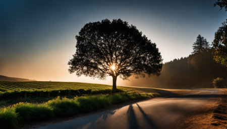 Sunburst Behind Lone Treeの素材