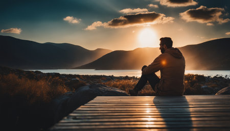Contemplative Man at Sunsetの素材