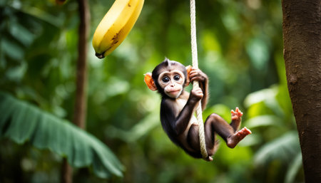 Baby Monkey Swinging on Ropeの素材