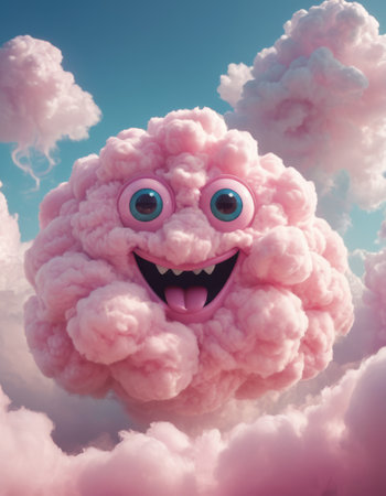 Happy Cloud Character in Pink Skyの素材