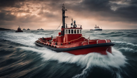 Tugboat at Sea during Stormy Weatherの素材