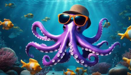 Stylish Octopus in Coral Reefの素材