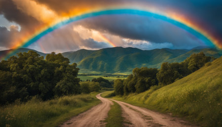 Rainbow Over Countryside Roadの素材