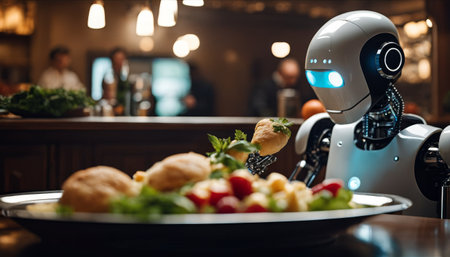 Robotic Waiter Serving Fresh Saladの素材