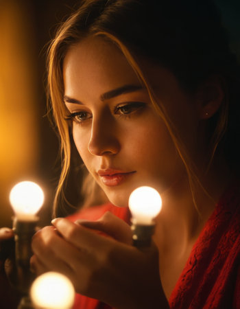 Contemplative Woman with Lightsの素材