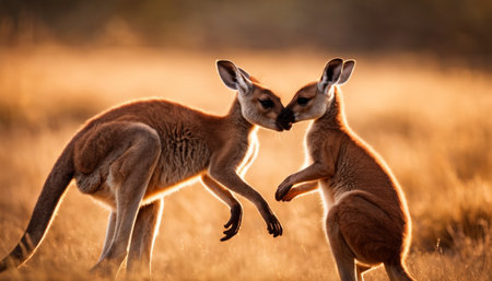 Kangaroos Bonding at Golden Hourの素材
