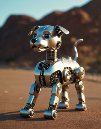 Playful Robotic Dog in Desertの素材
