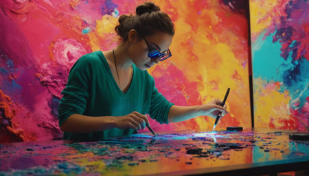 Artist Crafting a Vibrant Mosaicの素材