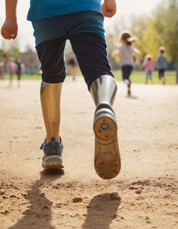 Child with Prosthetic Leg Playing Sportsの素材