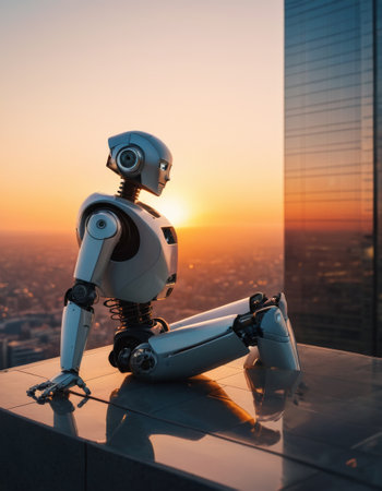 Robot Contemplating City Sunsetの素材