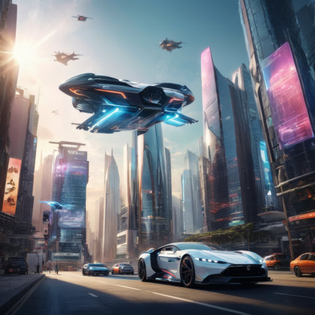 Futuristic Cityscape with Flying Carsの素材