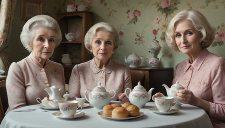 Elderly Women Enjoying Tea Togetherの素材
