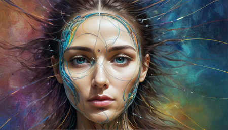 Colorful Futuristic Woman with Circuit Patternsの素材