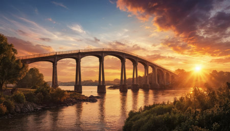 Sunset Over a Scenic River Bridgeの素材