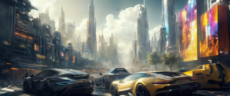 Futuristic Urban Landscape with Exotic Carsの素材