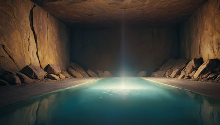 Mystical Underground Pool Illuminated by a Natural Light Shaftの素材
