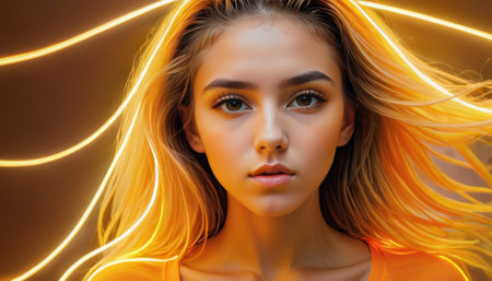 Ethereal Beauty with Illuminated Golden Hairの素材