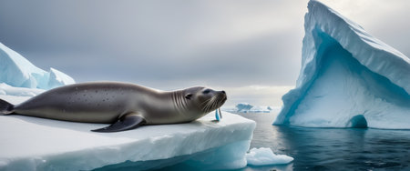Seal on Iceberg in Arctic Watersの素材