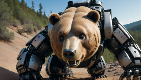 Robotic Bear in a Forest Settingの素材