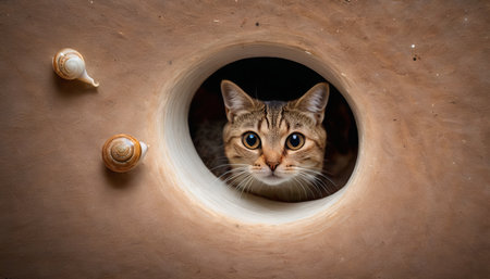 Curious Cat Peeking from Holeの素材