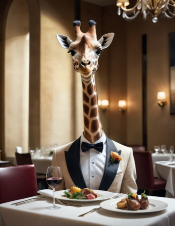 Giraffe in Tuxedo at Fine Diningの素材