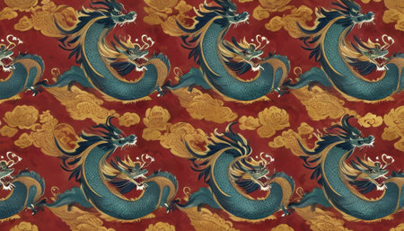 Traditional Chinese Dragon Pattern on Redの素材