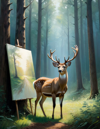 Deer Painter in Mystical Forestの素材