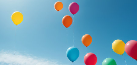 Colorful Balloons Soaring in Blue Skyの素材