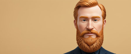 Red-Bearded Man Cartoon Portrait on Beige Backgroundの素材