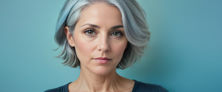 Mature Woman with Stylish Silver Hairの素材