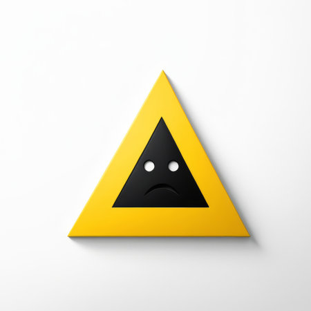 Yellow Triangle Warning Sign with Sad Faceの素材