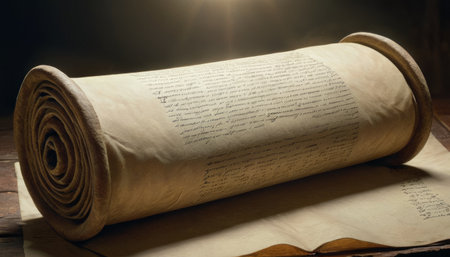 Ancient Scroll on Wooden Tableの素材