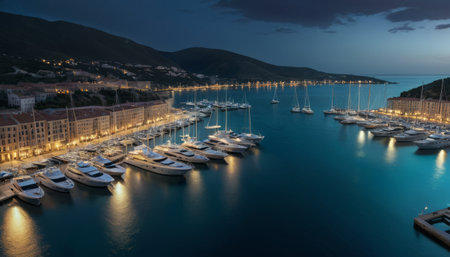 Twilight Marina Vista with Luxury Yachtsの素材