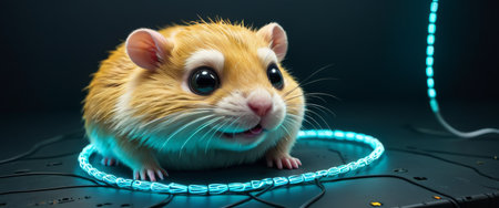 Hamster with Neon Light Ring in Dark Settingの素材
