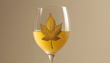 Elegant glass of orange juice with decorative leafの素材