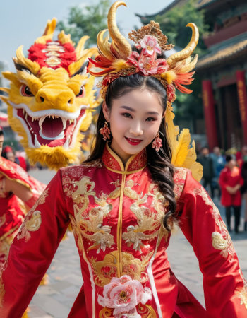 Traditional Chinese Festival with Dragon Costumeの素材