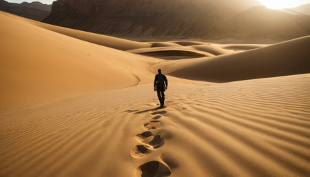 Lone Explorer in Vast Desert Dunesの素材