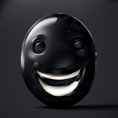 Glossy Black Smiley Face on Dark Backgroundの素材