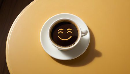 Cup of Black Coffee with Smiling Foam Artの素材