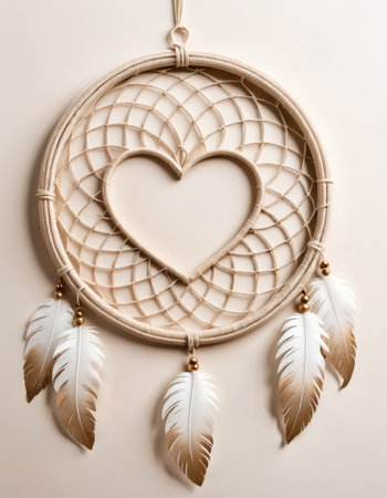 Dreamcatcher with Heart Shape and White Feathersの素材