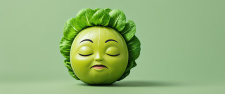 Peaceful Green Vegetable with Closed Eyes and Leaf Crownの素材