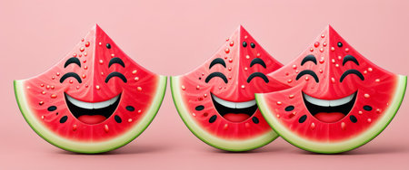 Happy Watermelon Slices with Smiling Facesの素材