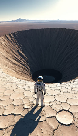 Astronaut Exploring Alien Desert Craterの素材