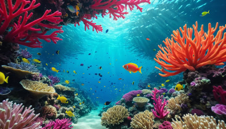 Vibrant coral reef teeming with tropical fishの素材