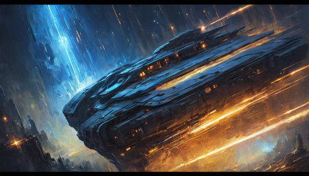 Futuristic spaceship in space, epic science fiction sceneの素材